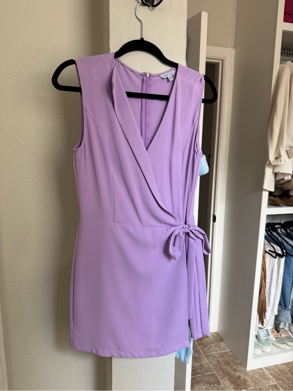 Naked Zebra Lavender Sleeveless Wrap Mini Dress with Side Tie